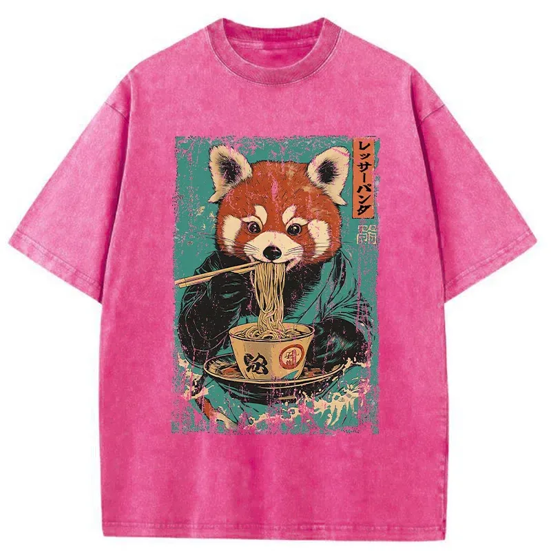 Tokyo-Tiger Raccoon Eating Ramen Washed T-Shirt
