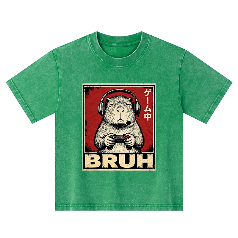 Tokyo-Tiger Funny Capybara Playing Games Kids Washed T-Shirt