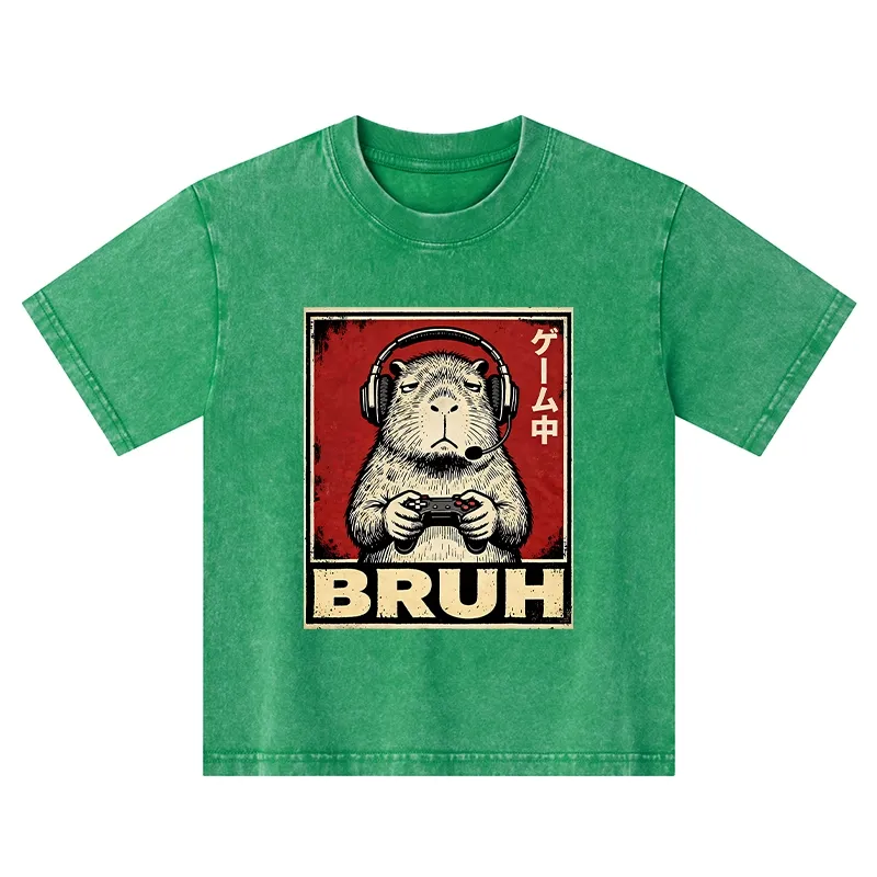 Tokyo-Tiger Funny Capybara Playing Games Kids Washed T-Shirt