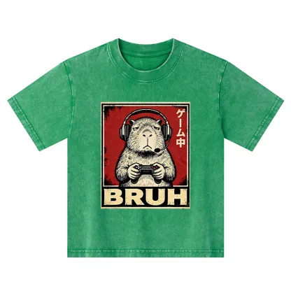 Tokyo-Tiger Funny Capybara Playing Games Kids Washed T-Shirt