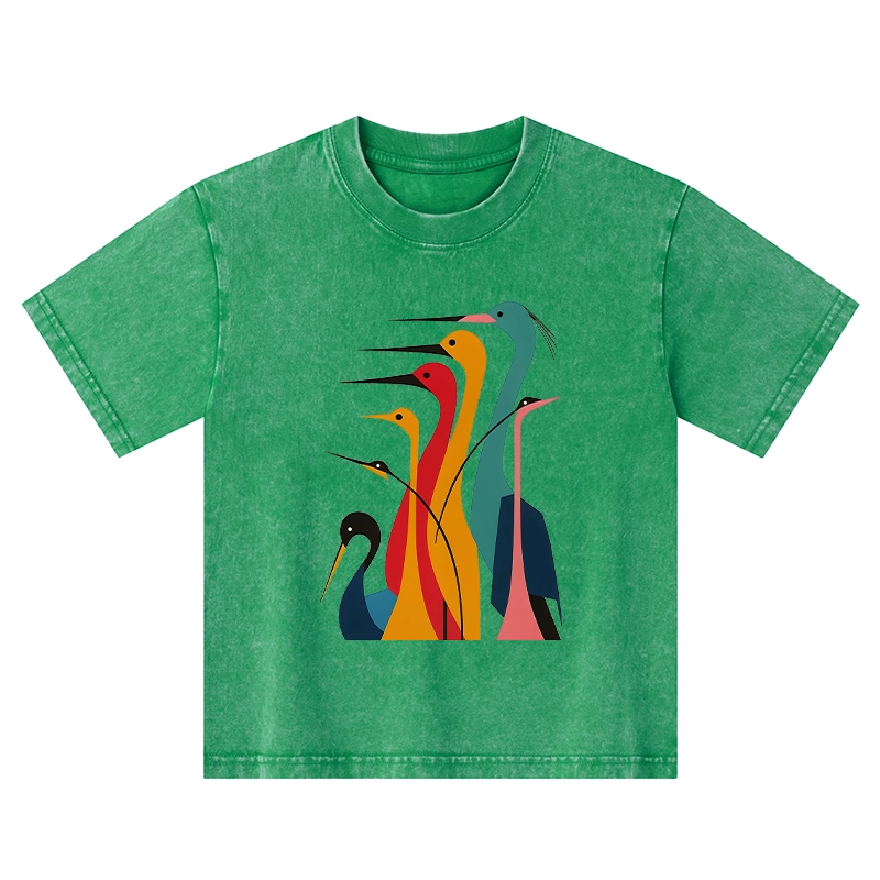 Tokyo-Tiger Various Types Of Cranes Kids Washed T-Shirt
