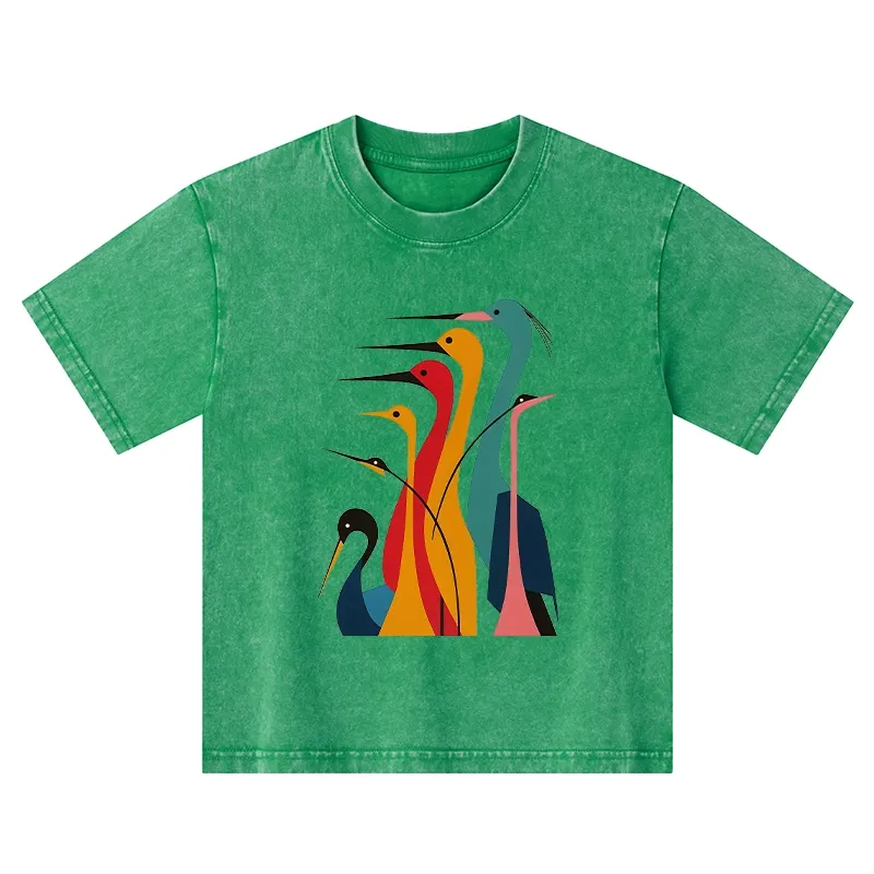 Tokyo-Tiger Various Types Of Cranes Kids Washed T-Shirt