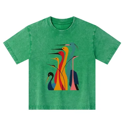 Tokyo-Tiger Various Types Of Cranes Kids Washed T-Shirt