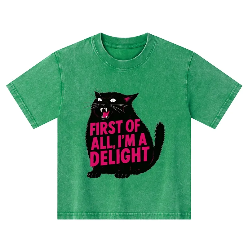 Tokyo-Tiger Roaring Black Cat Kids Washed T-Shirt