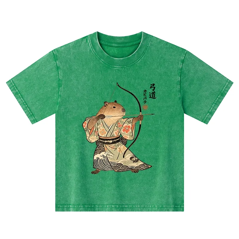 Tokyo-Tiger Capybara Archery Kids Washed T-Shirt