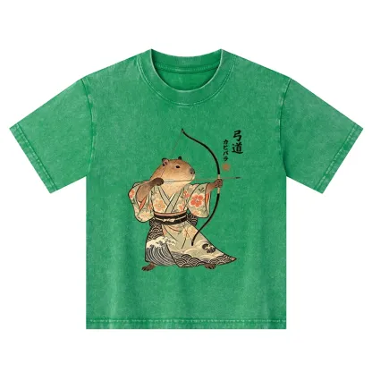 Tokyo-Tiger Capybara Archery Kids Washed T-Shirt