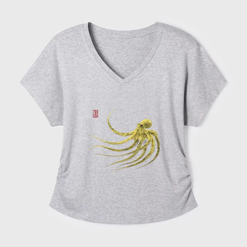 Tokyo-Tiger Retro Octopus Japanese Modal Dolman Sleeve T-Shirt