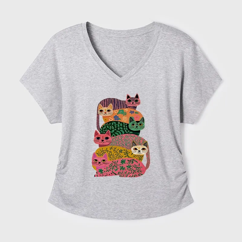 Tokyo-Tiger Colorful Cats Modal Dolman Sleeve T-Shirt