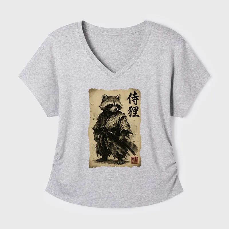 Tokyo-Tiger Retro Raccoon Samurai Modal Dolman Sleeve T-Shirt