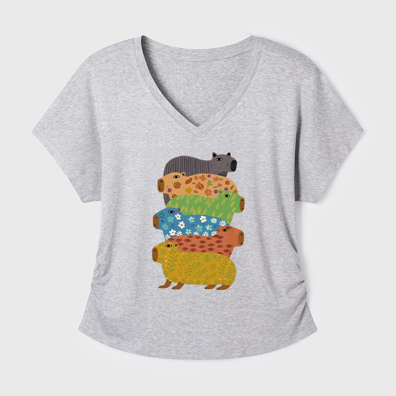 Tokyo-Tiger Colorful Capybaras Modal Dolman Sleeve T-Shirt