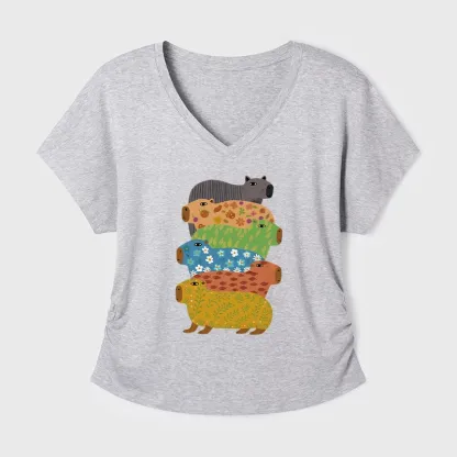 Tokyo-Tiger Colorful Capybaras Modal Dolman Sleeve T-Shirt