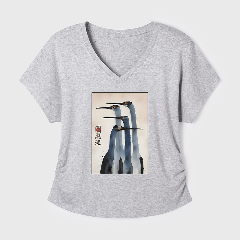 Tokyo-Tiger Retro Sandhill Crane Modal Dolman Sleeve T-Shirt