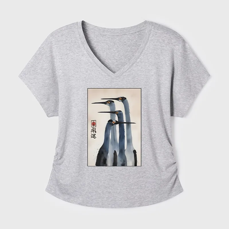 Tokyo-Tiger Retro Sandhill Crane Modal Dolman Sleeve T-Shirt