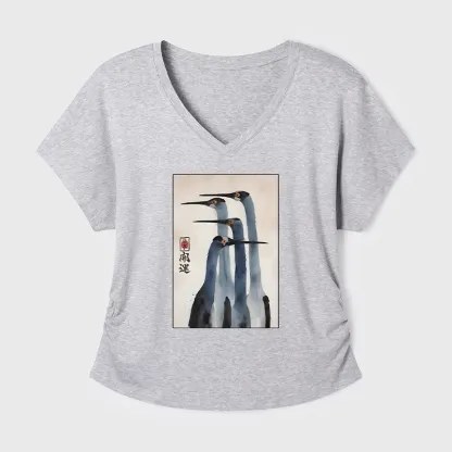 Tokyo-Tiger Retro Sandhill Crane Modal Dolman Sleeve T-Shirt