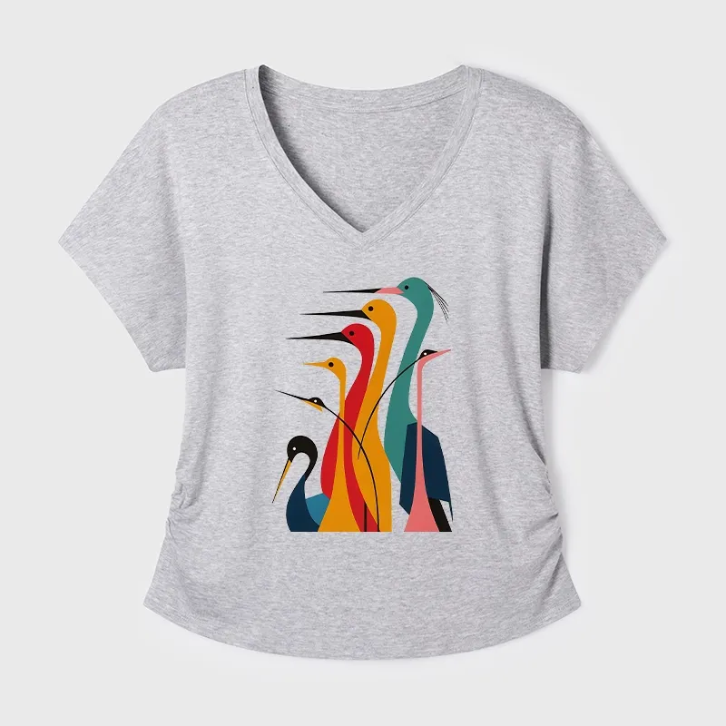 Tokyo-Tiger Various Types Of Cranes Dolman Sleeve T-Shirt