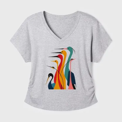 Tokyo-Tiger Various Types Of Cranes Dolman Sleeve T-Shirt