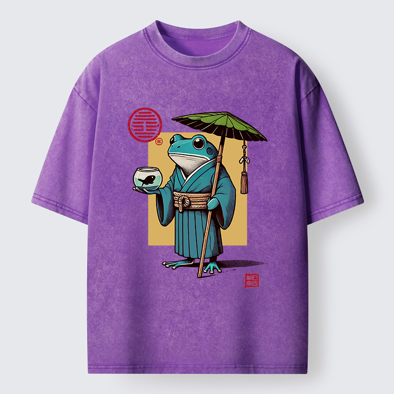 Tokyo-Tiger Green Frog Samurai Washed T-Shirt