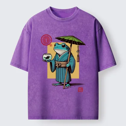 Tokyo-Tiger Green Frog Samurai Washed T-Shirt