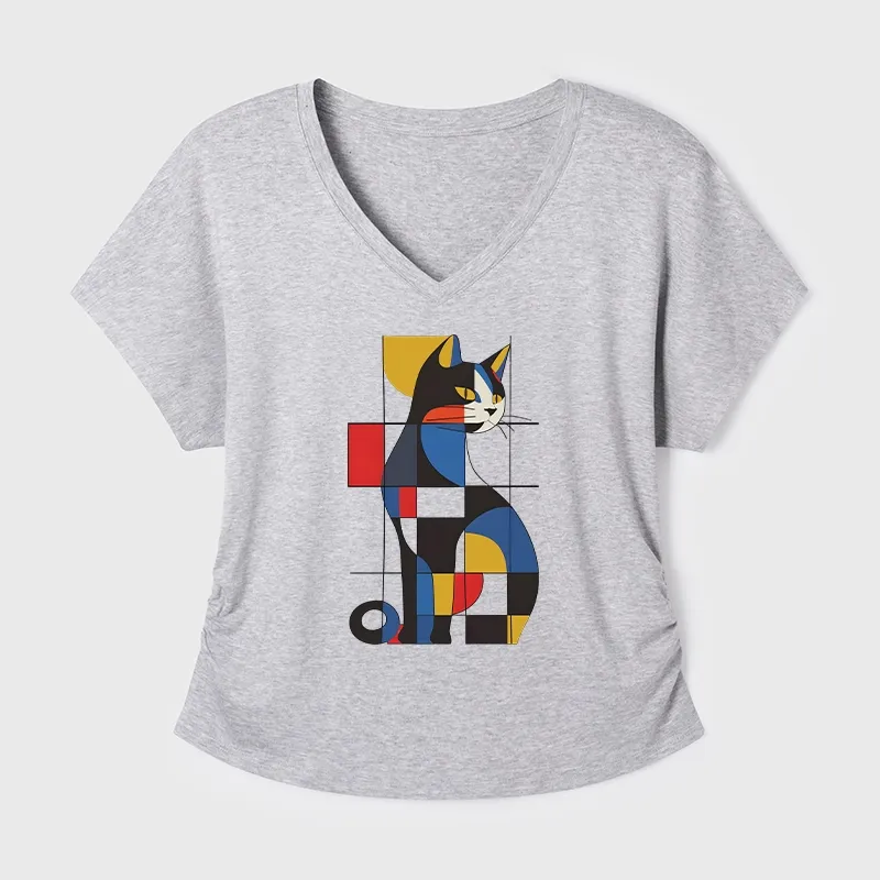 Tokyo-Tiger Mondrian Cat Modal Dolman Sleeve T-Shirt