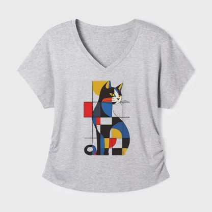 Tokyo-Tiger Mondrian Cat Modal Dolman Sleeve T-Shirt