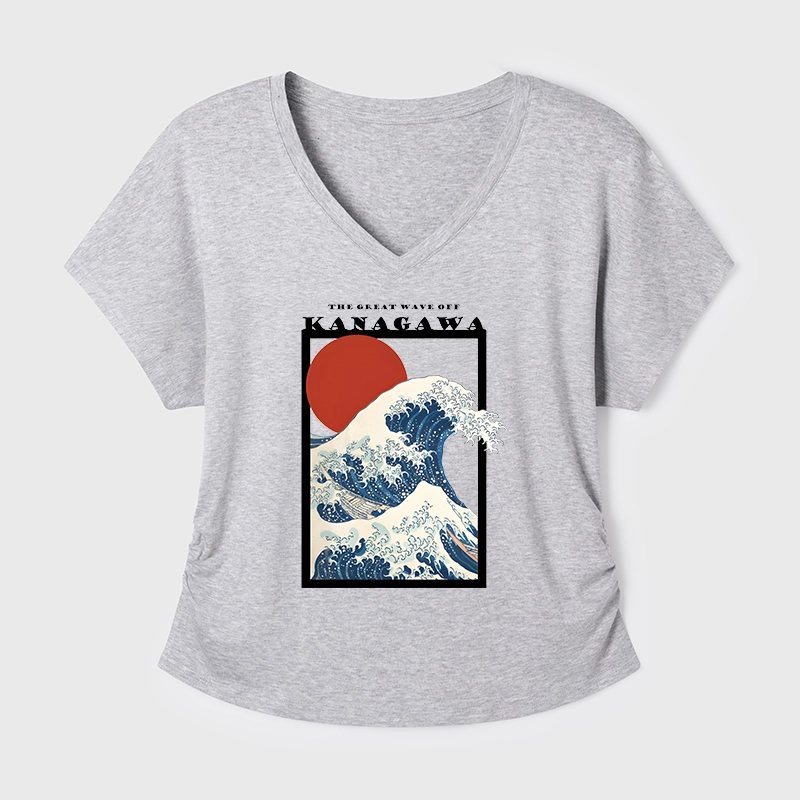 Tokyo-Tiger Minimalist Ukiyo-e Waves Modal Dolman Sleeve T-Shirt