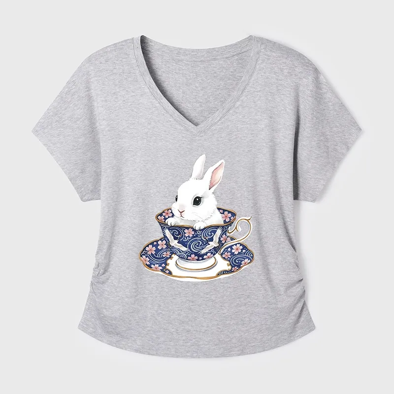 Tokyo-Tiger Cute Rabbit Tea Set Modal Dolman Sleeve T-Shirt