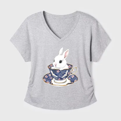Tokyo-Tiger Cute Rabbit Tea Set Modal Dolman Sleeve T-Shirt