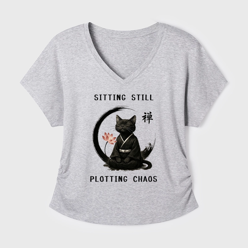 Tokyo-Tiger Sitting still plotting chaos Calming Zen Cat Funny Modal Dolman Sleeve T-Shirt