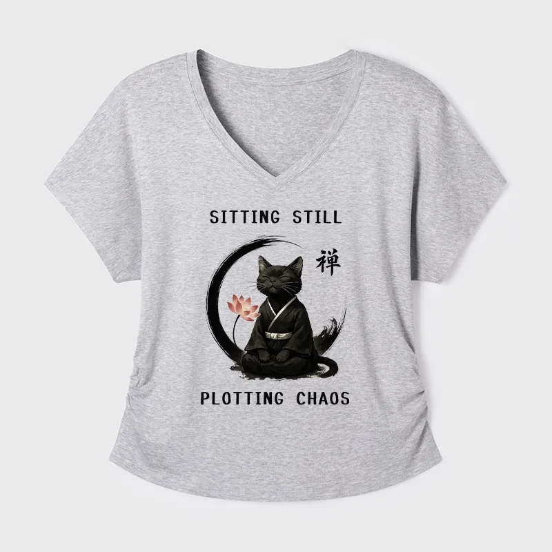 Tokyo-Tiger Sitting still plotting chaos Calming Zen Cat Funny Modal Dolman Sleeve T-Shirt