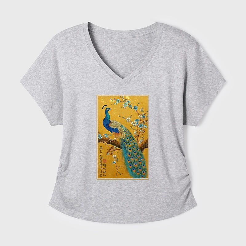 Tokyo-Tiger The Peacock's Silent Elegance Modal Dolman Sleeve T-Shirt