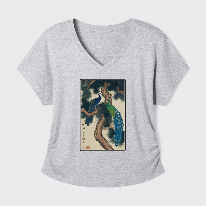 Tokyo-Tiger Peacocks in Snowy Pines Modal Dolman Sleeve T-Shirt