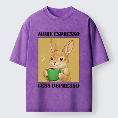 Tokyo-Tiger Rabbit Drink More Coffee Washed T-Shirt