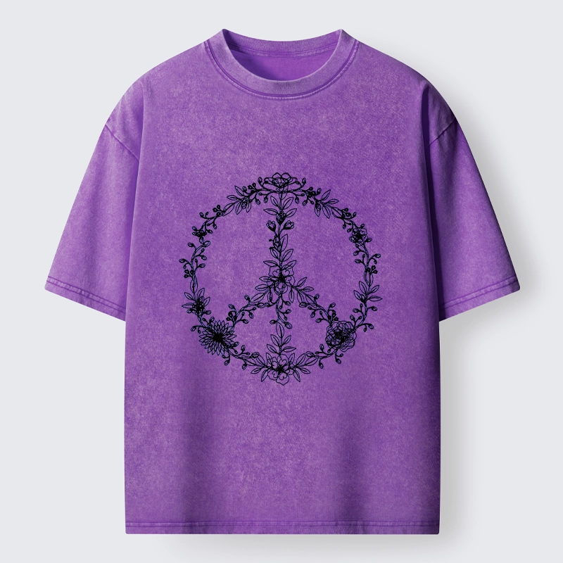 Tokyo-Tiger Circle of Flower Peace Sign Washed T-Shirt