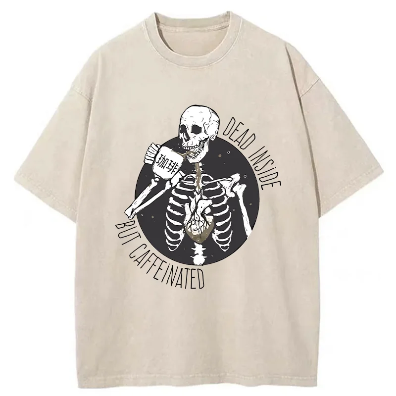 Tokyo-Tiger Dead Inside But Caffeinated Washed T-Shirt