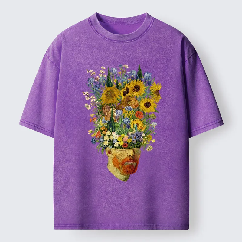 Tokyo-Tiger Van Gogh's Blooming Flowers Washed T-Shirt