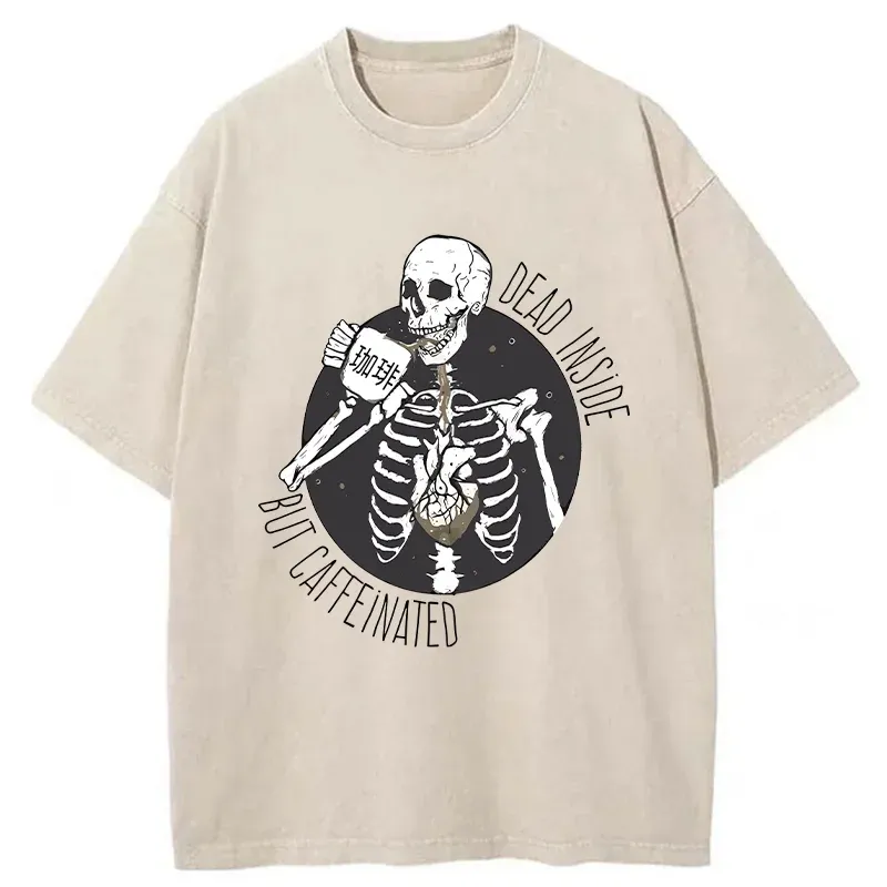 Tokyo-Tiger Dead Inside But Caffeinated Washed T-Shirt