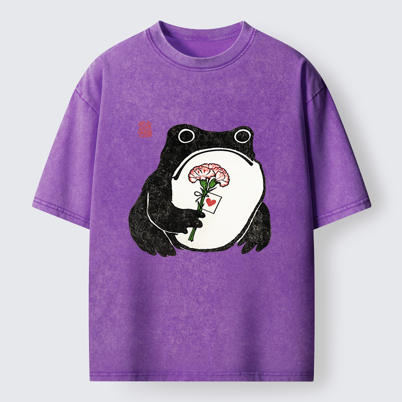 Tokyo-Tiger The Frog Holding A Carnation Washed T-Shirt