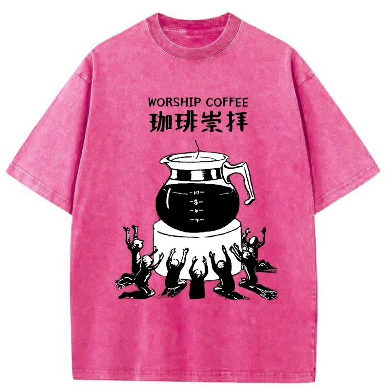 Tokyo-Tiger Worship Coffee Funny Washed T-Shirt