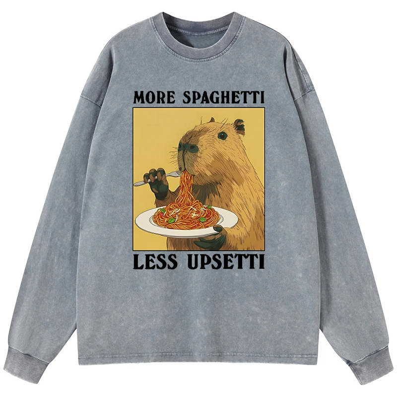 Tokyo-Tiger Capybara Eating Pasta Washed Long Sleeve T-Shirt