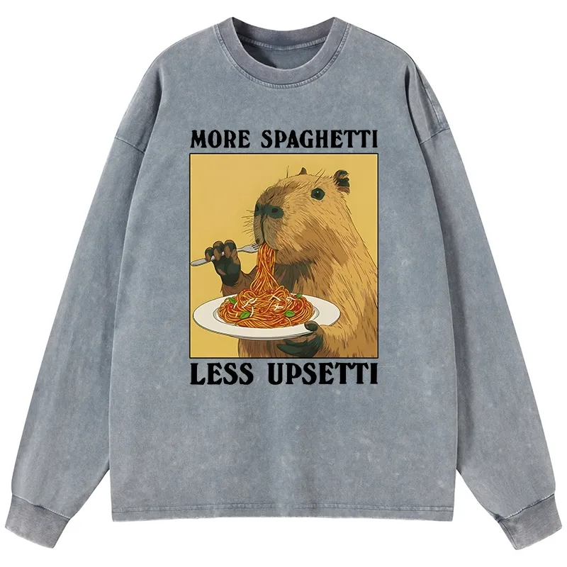 Tokyo-Tiger Capybara Eating Pasta Washed Long Sleeve T-Shirt Sale
