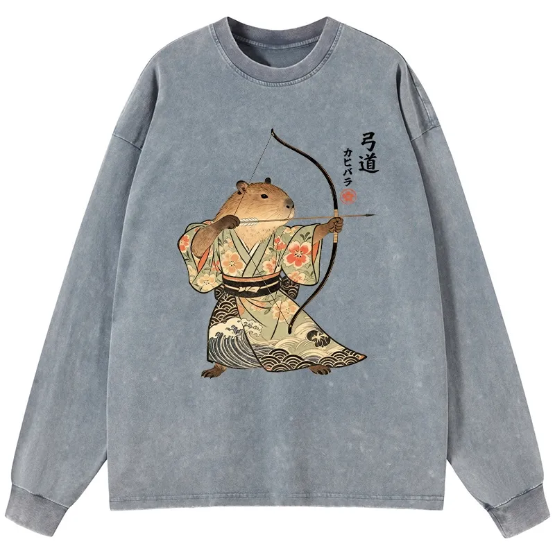 Tokyo-Tiger Capybara Archery Washed Long Sleeve T-Shirt Sale