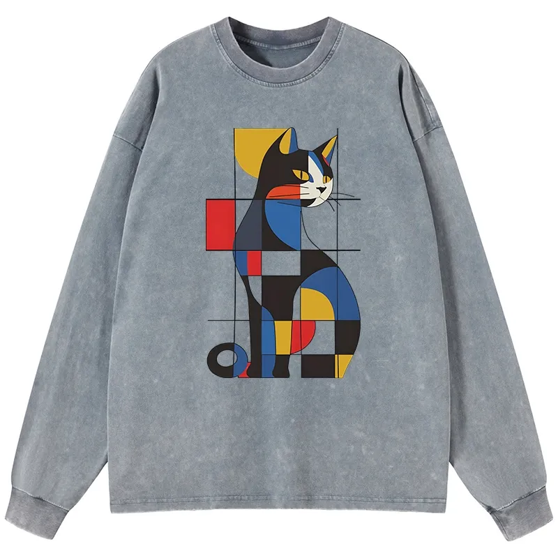 Tokyo-Tiger Mondrian Cat Washed Long Sleeve T-Shirt Sale