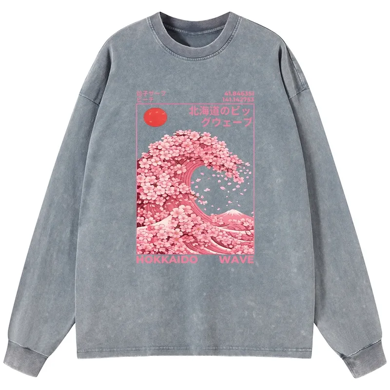 Tokyo-Tiger Sakura Wave Washed Long Sleeve T-Shirt