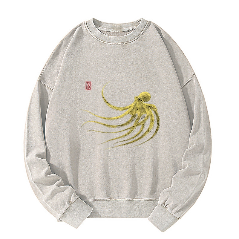 Tokyo-Tiger Retro Octopus Japanese Washed Sweatshirt