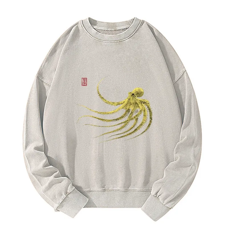 Tokyo-Tiger Retro Octopus Japanese Washed Sweatshirt