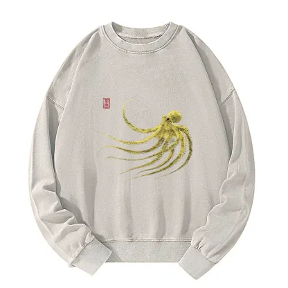 Tokyo-Tiger Retro Octopus Japanese Washed Sweatshirt