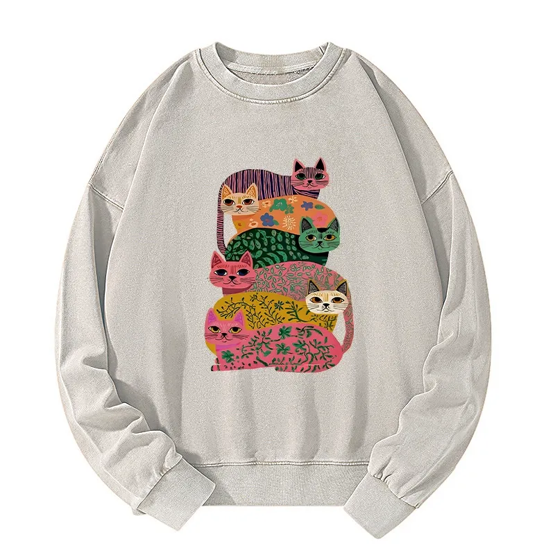 Tokyo-Tiger Colorful Cats Washed Sweatshirt Sale