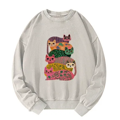 Tokyo-Tiger Colorful Cats Washed Sweatshirt