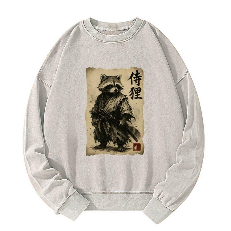 Tokyo-Tiger Retro Raccoon Samurai Washed Sweatshirt