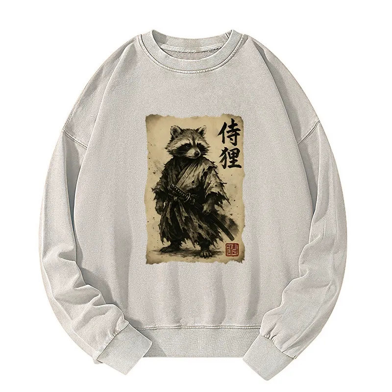 Tokyo-Tiger Retro Raccoon Samurai Washed Sweatshirt